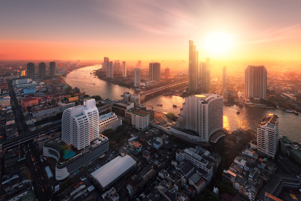 Chao Phraya River sunlight bangkok city
