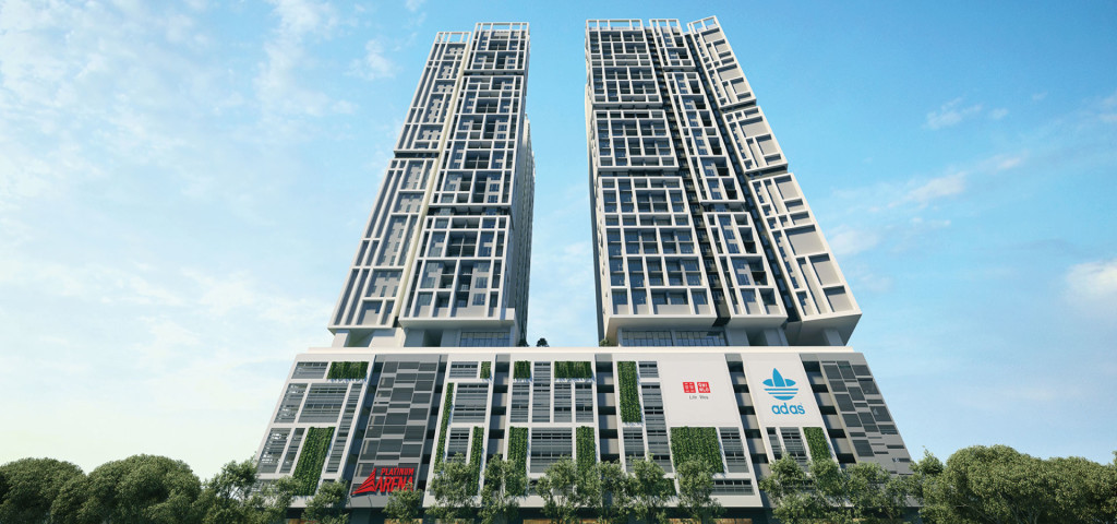 Platinum Arena features serviced apartment units in 2 towers, with a commercial hub at its base. 