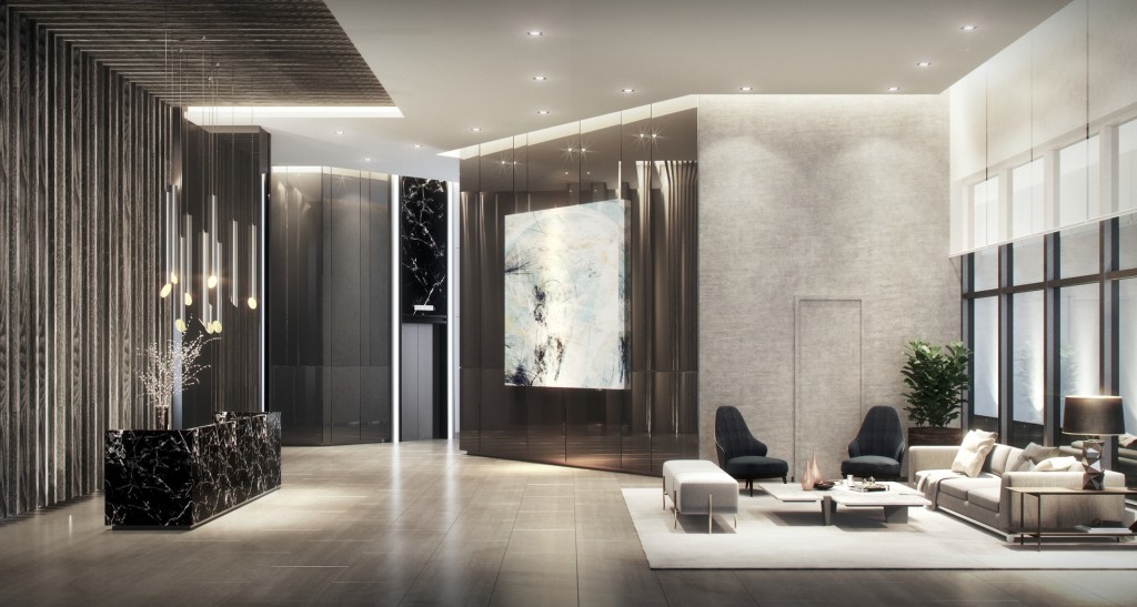 Residents at The Birch are greeted to a luxurious lobby.