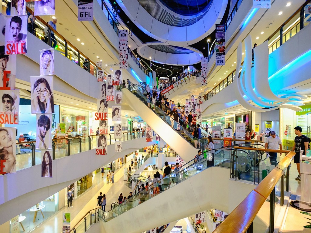 Bangkok Thailand - June 11, 2017: CentralPlaza Rama 9, the most recent addition of CentralPlaza brand in Bangkok, sits amidst the bustling intersection of Rama 9