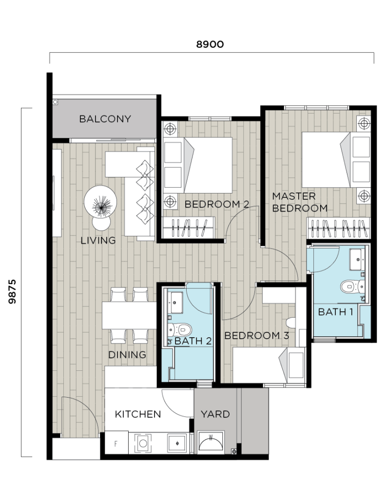 As the first serviced apartment in Gamuda Cove, Maya Bay Residences offers 5 types of layout and built-up is from 550 sq ft to 968 sq ft