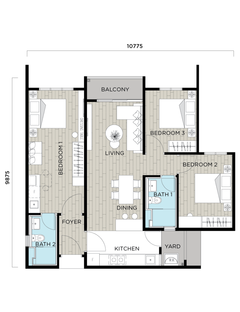 As the first serviced apartment in Gamuda Cove, Maya Bay Residences offers 5 types of layout and built-up is from 550 sq ft to 968 sq ft