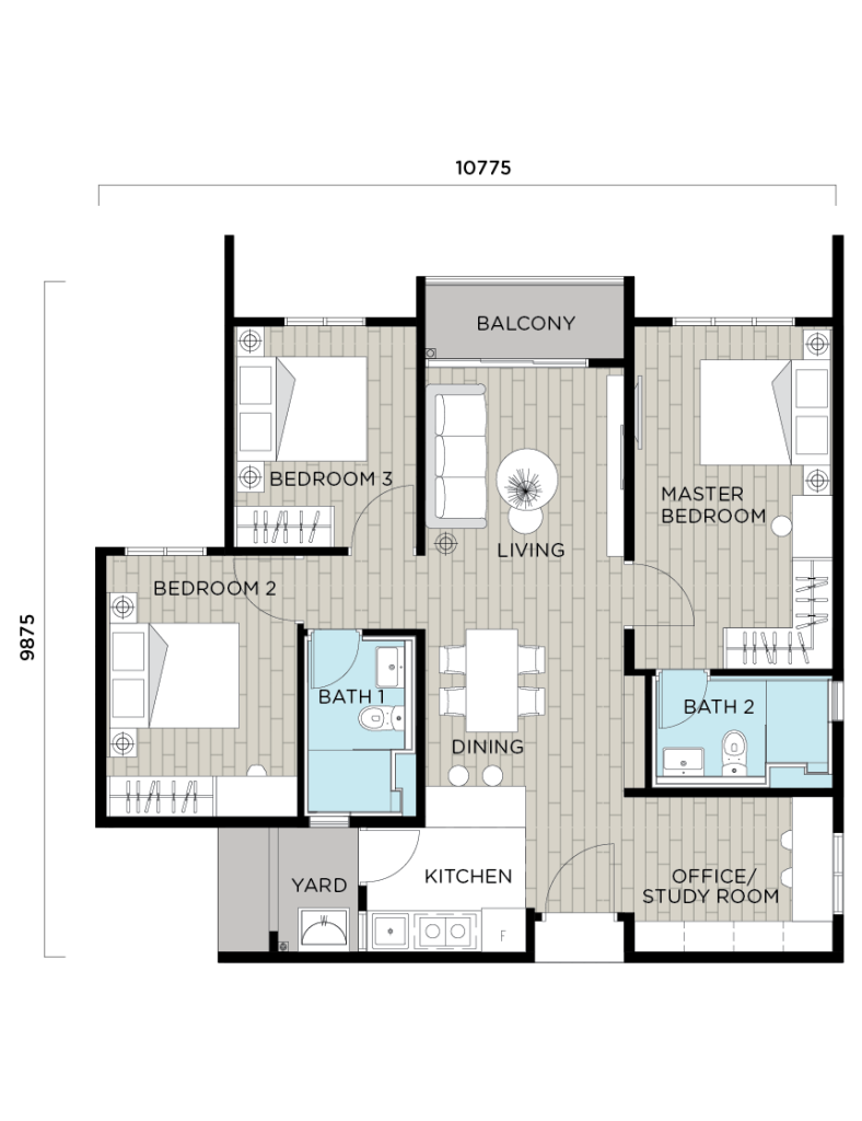 As the first serviced apartment in Gamuda Cove, Maya Bay Residences offers 5 types of layout and built-up is from 550 sq ft to 968 sq ft