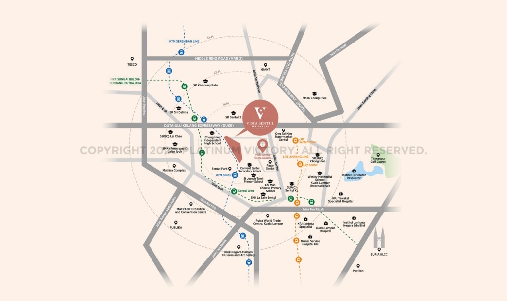 Vista Sentul Residences is easily accessible via Jalan Sentul, Duta-Ulu Kelang Expressway (DUKE) and the Setiawangsa-Pantai Expressway (DUKE 3)