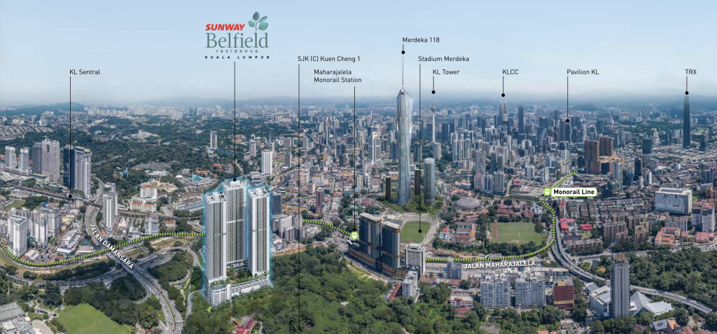 Sunway Belfield has easy access to and from Federal Highway, and the north- and south-bound PLUS Expressway via Jalan Syed Putra, Jalan Damansara, and Jalan Istana.