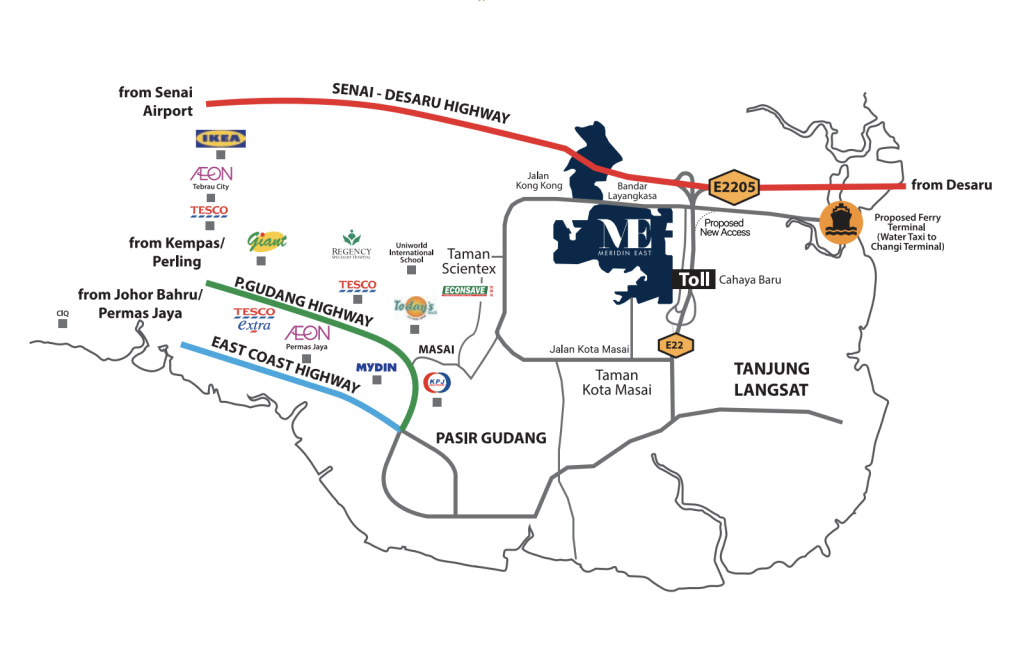 Meridin East is located close to the Pasir Gudang Industrial Hub and Tanjung Langsat Industrial Park, and a short drive to the Pengerang Integrated Petroleum Complex.