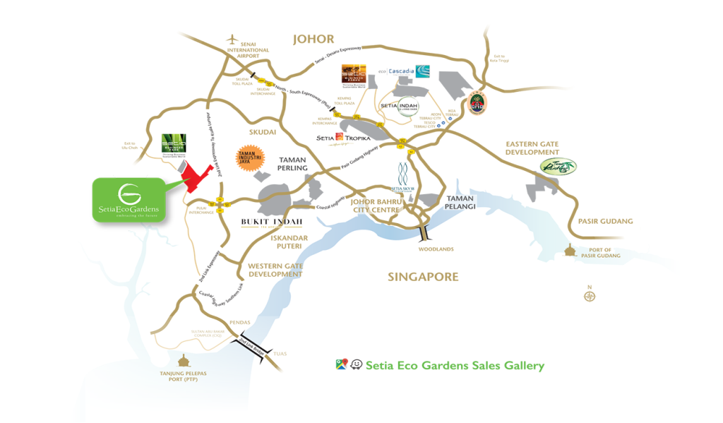 Setia Eco Gardens is located at the centre of Iskandar Malaysia. The development enjoy convenient access to several major roads and highways.