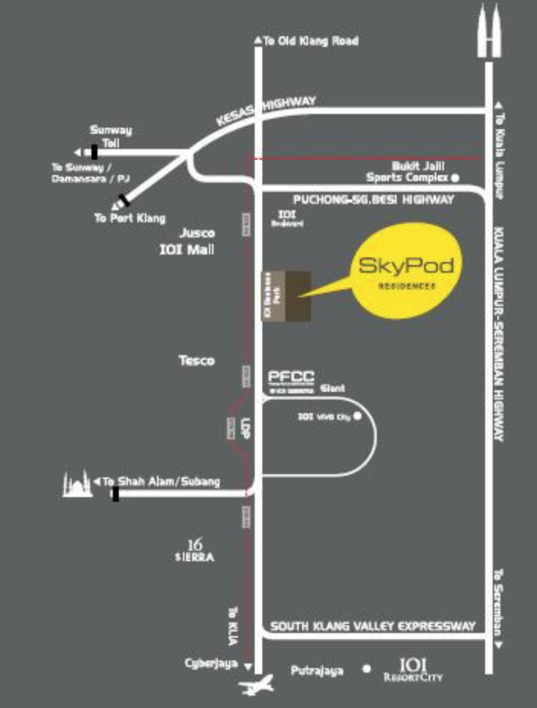 Skypod Residence is located in the heart of the Puchong township, surrounded by commercial and retail units all around.