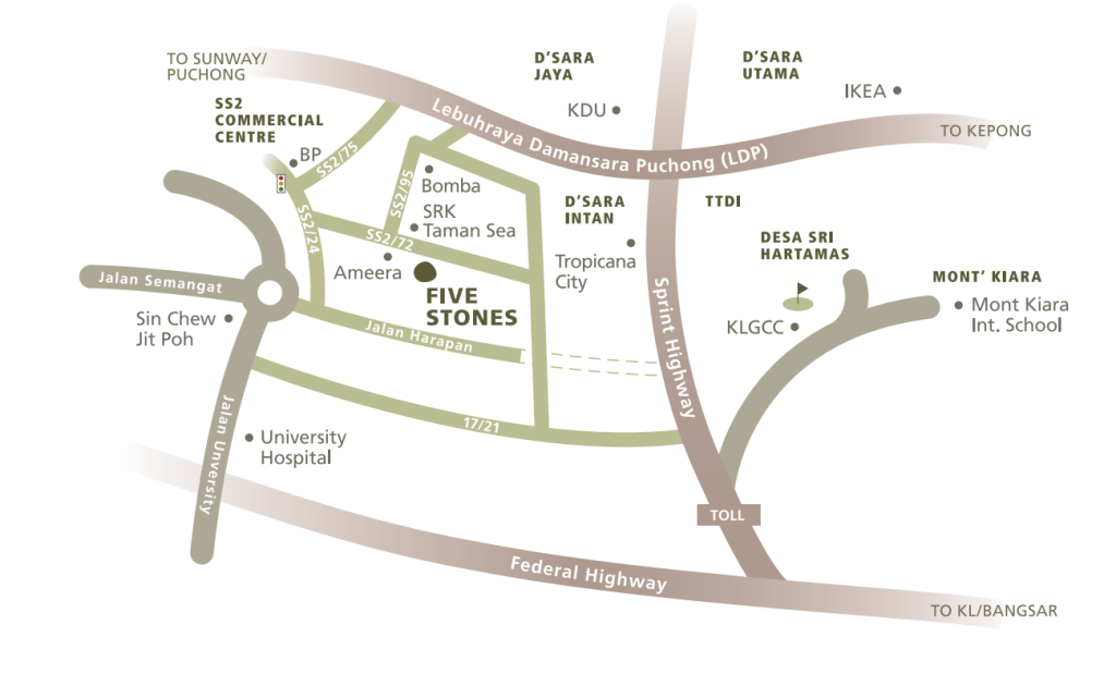 Five Stones is located in the mature area of SS2, where it is just a quick drive from amenities