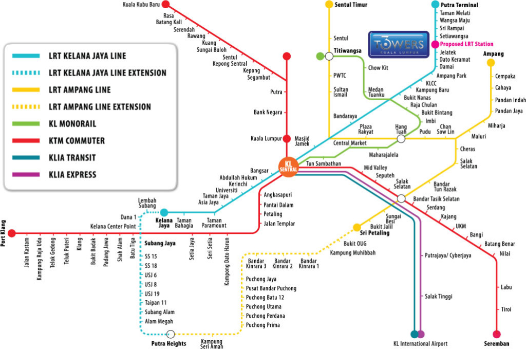 The nearby train station is Jelatek LRT Station and Ampang LRT station, which are about 5 to 10 minutes’ walk from 3Towers.  