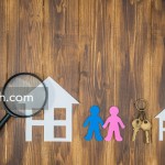couple searching a new big house, paper house with key