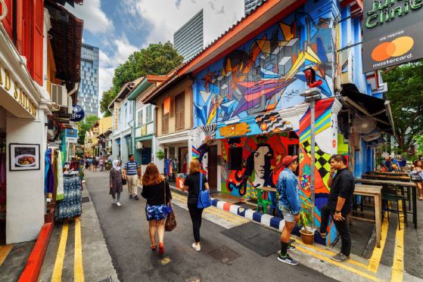The colourful Haji Lane is filled with cafes and bars - PropertyGuru Singapore