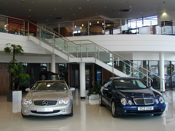 Mezzanine floor in car showroom