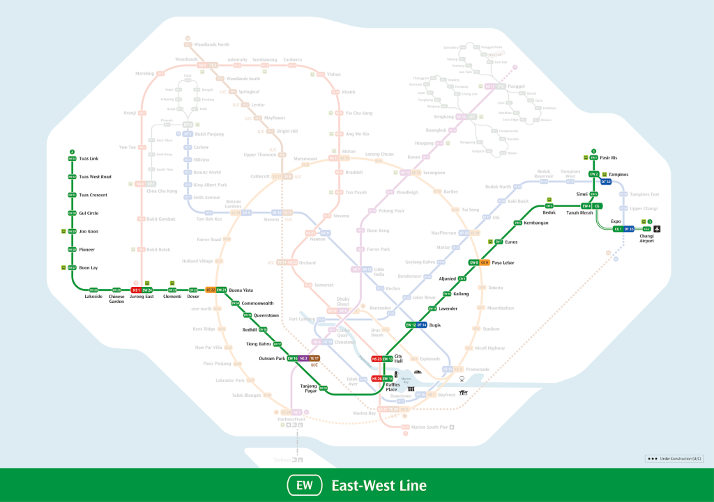 East-West Line (EWL): The Longest MRT Line in Singapore