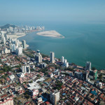 Aerial view Georgetown. Background is reclamation land Gurney Wharf.