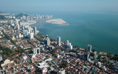 Aerial view Georgetown. Background is reclamation land Gurney Wharf.