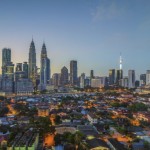 Aerial view of sunrise at Kuala Lumpur city skyline