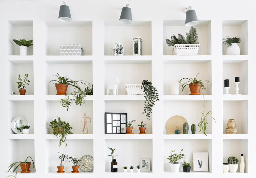 Beautiful white shelves with different home related objects