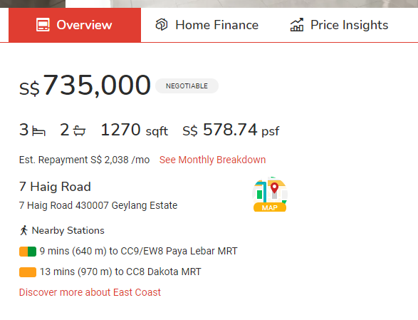 HDB haig road listing